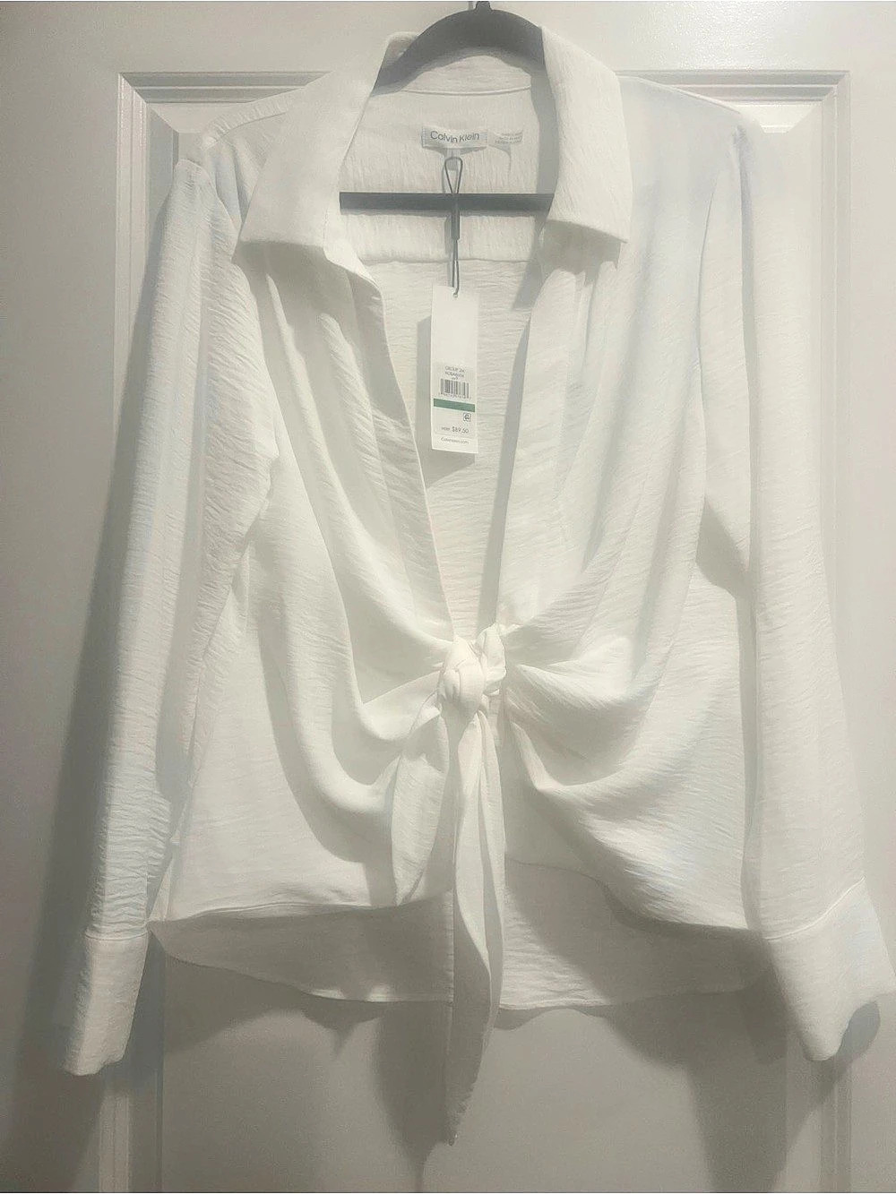 Calvin Klein Tie-Front Blouse in White Size Large NWT